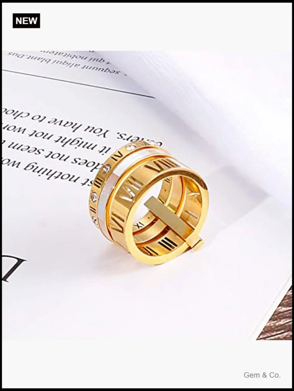 Stainless Steel Spinner Roman Numeral Stacking Ring 3 in 1 CZ